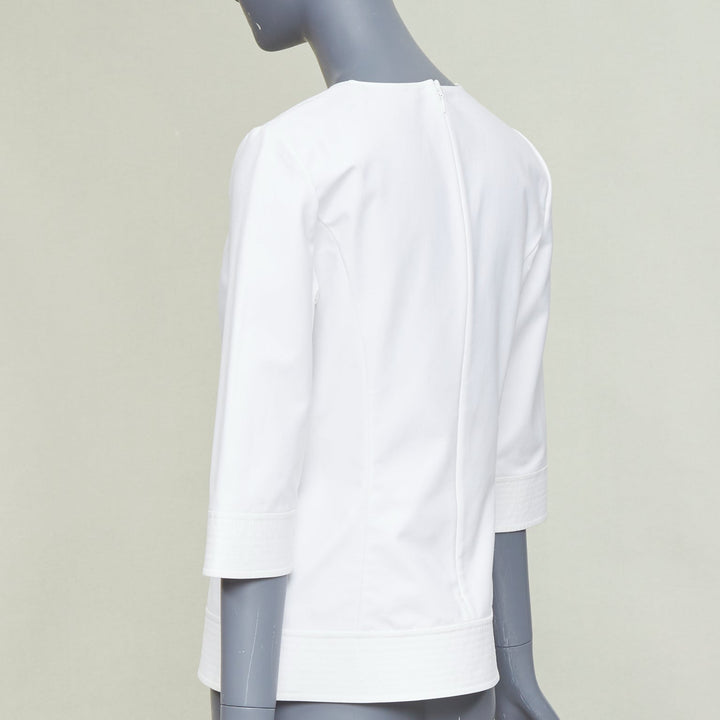 DIOR 2013 off white gold rhinestone embellished badge cotton peplum top FR38 M
