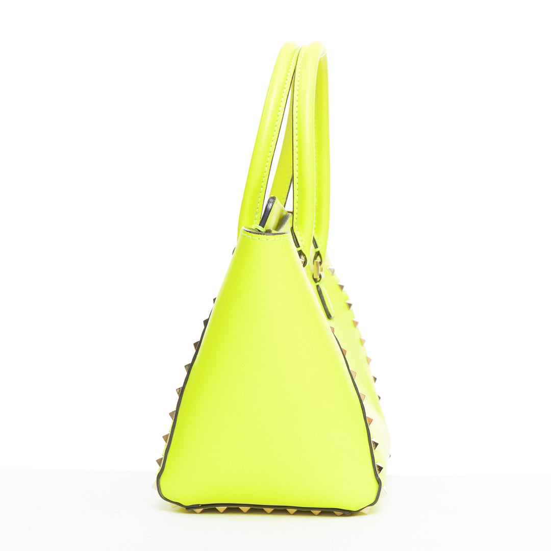 VALENTINO Rockstud neon yellow leather pyramid stud tote bag