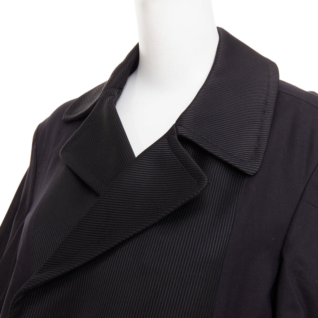 COMME DES GARCONS 2021 black twill cotton ruffled bow sleeve asymmetric coat S