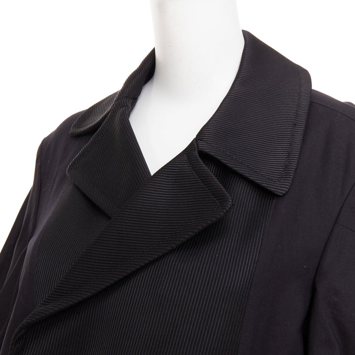COMME DES GARCONS 2021 black twill cotton ruffled bow sleeve asymmetric coat S