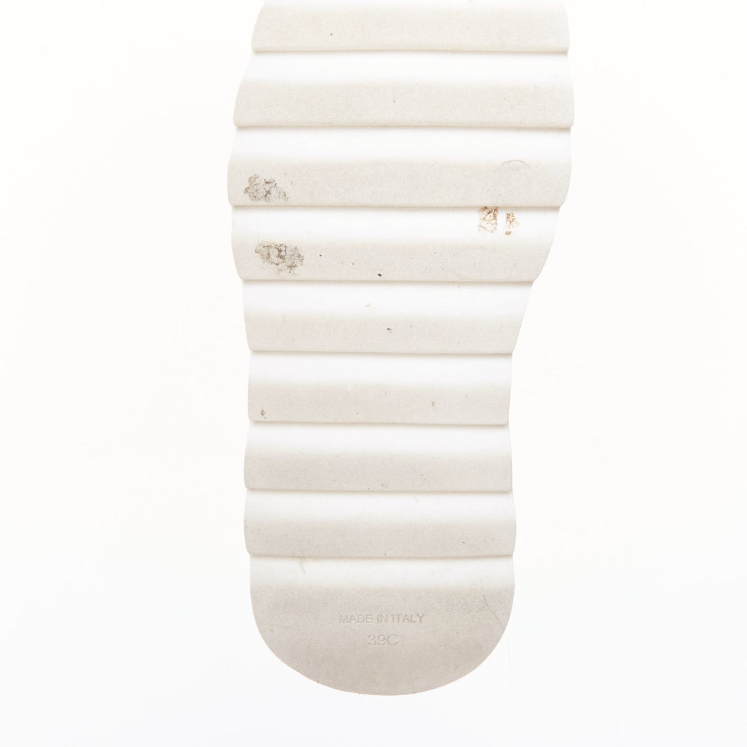 CHANEL 2024 white leather CC logo grid platform lace up wedge boots EU39