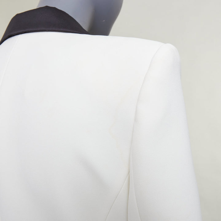 ALEXANDRE VAUTHIER off white black satin lapel double breasted tuxedo jacket