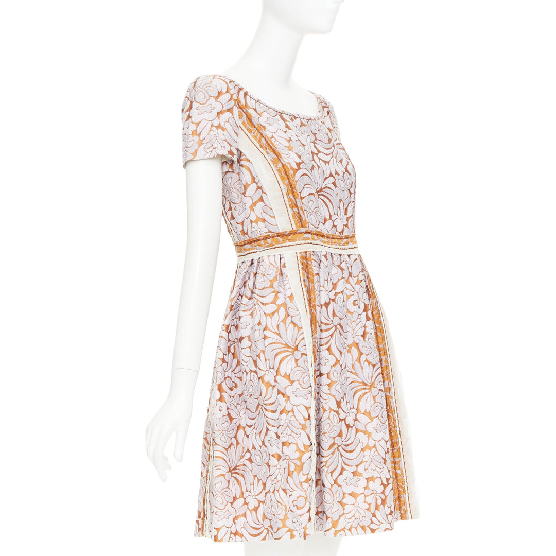 PRADA 2015 Runway purple brown floral jacquard overlocked stitch dress IT38 XS