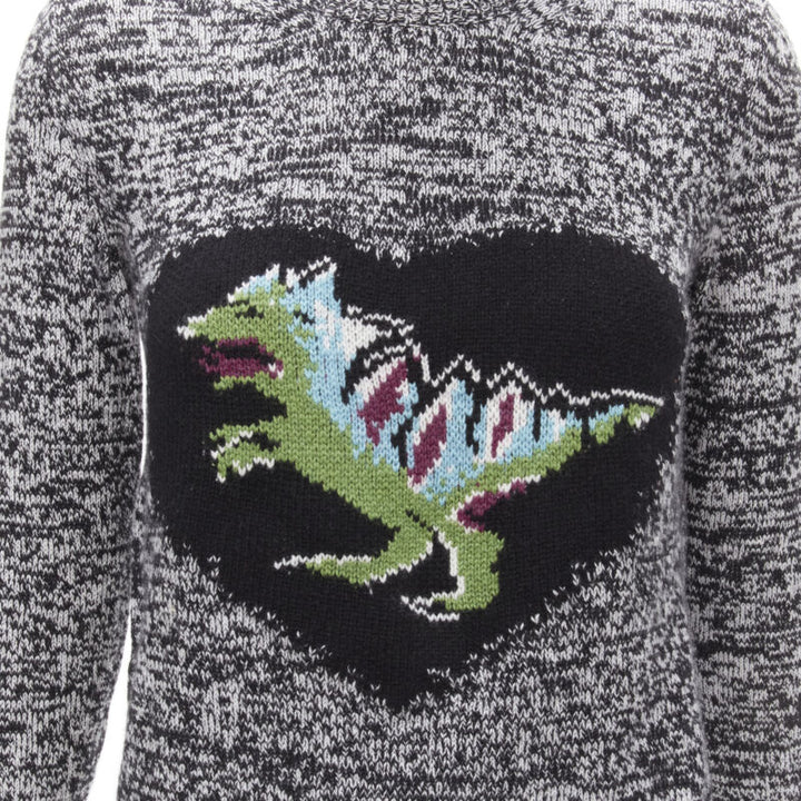 CHRISTIAN DIOR 100% cashmere melange grey dragon illustration sweater FR34 XS