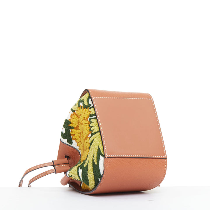 LOEWE 2019 William de Morgan Hammock Mini tan floral needlepoint embroidered bag