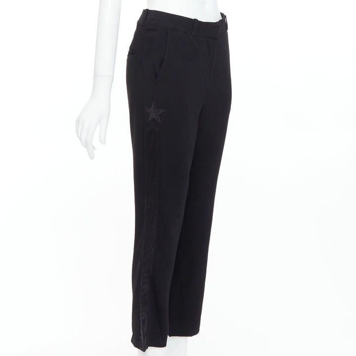 GIVENCHY black star applique silk trim flare cropped trousers FR34 XS