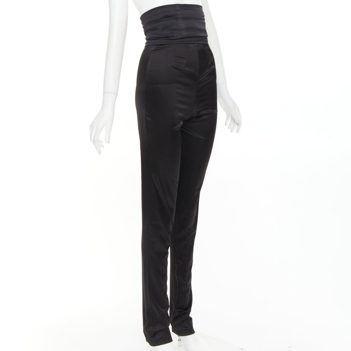 ALEXANDRE VAUTHIER black shiny high waisted wide cummerbund belt pants