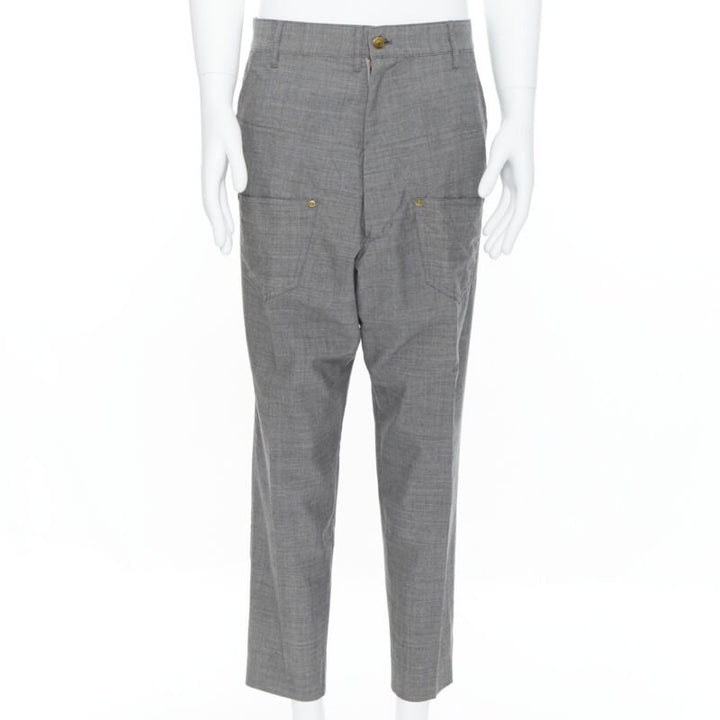 MERCIBEAUCOUP grey wool reversed back to front dropped crotch trousers JP3 L