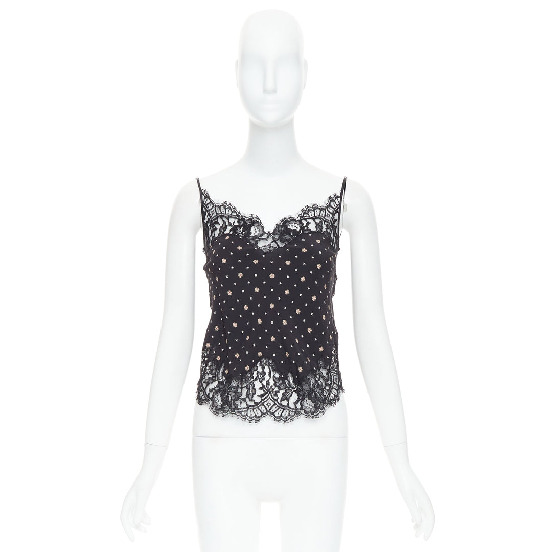 GIVENCHY black 100% silk floral cotton blend lace trim camisole FR34 XS