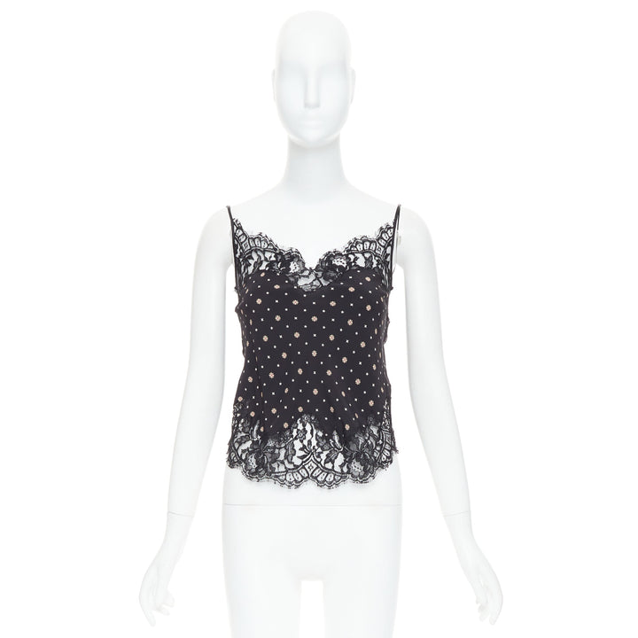 GIVENCHY black 100% silk floral cotton blend lace trim camisole FR34 XS
