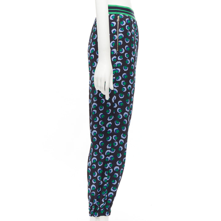 STELLA MCCARTNEY 2014 blue green 100% silk graphic floral web pants IT36 XXS