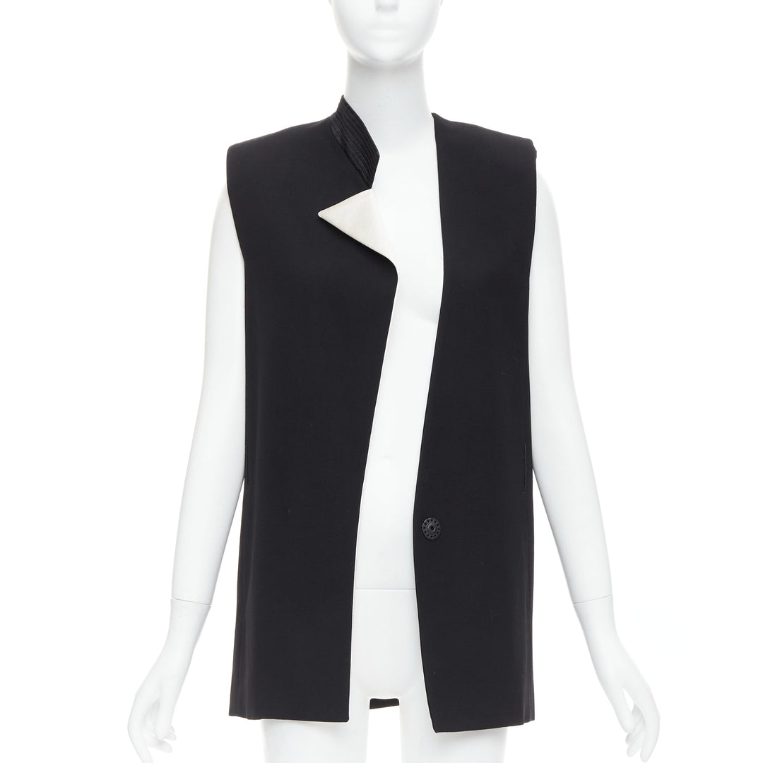 LANVIN 2013 black cream wool silk trimmed padded boxy vest FR36 S