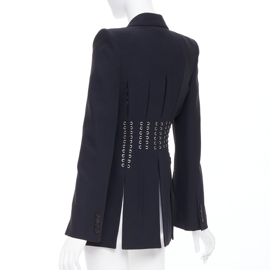 ALEXANDER MCQUEEN 2018 black eyelet lacing detail fitted blazer IT38 XS