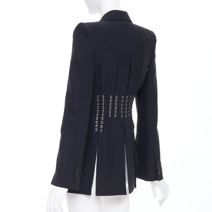 ALEXANDER MCQUEEN 2018 black eyelet lacing detail fitted blazer IT38 XS