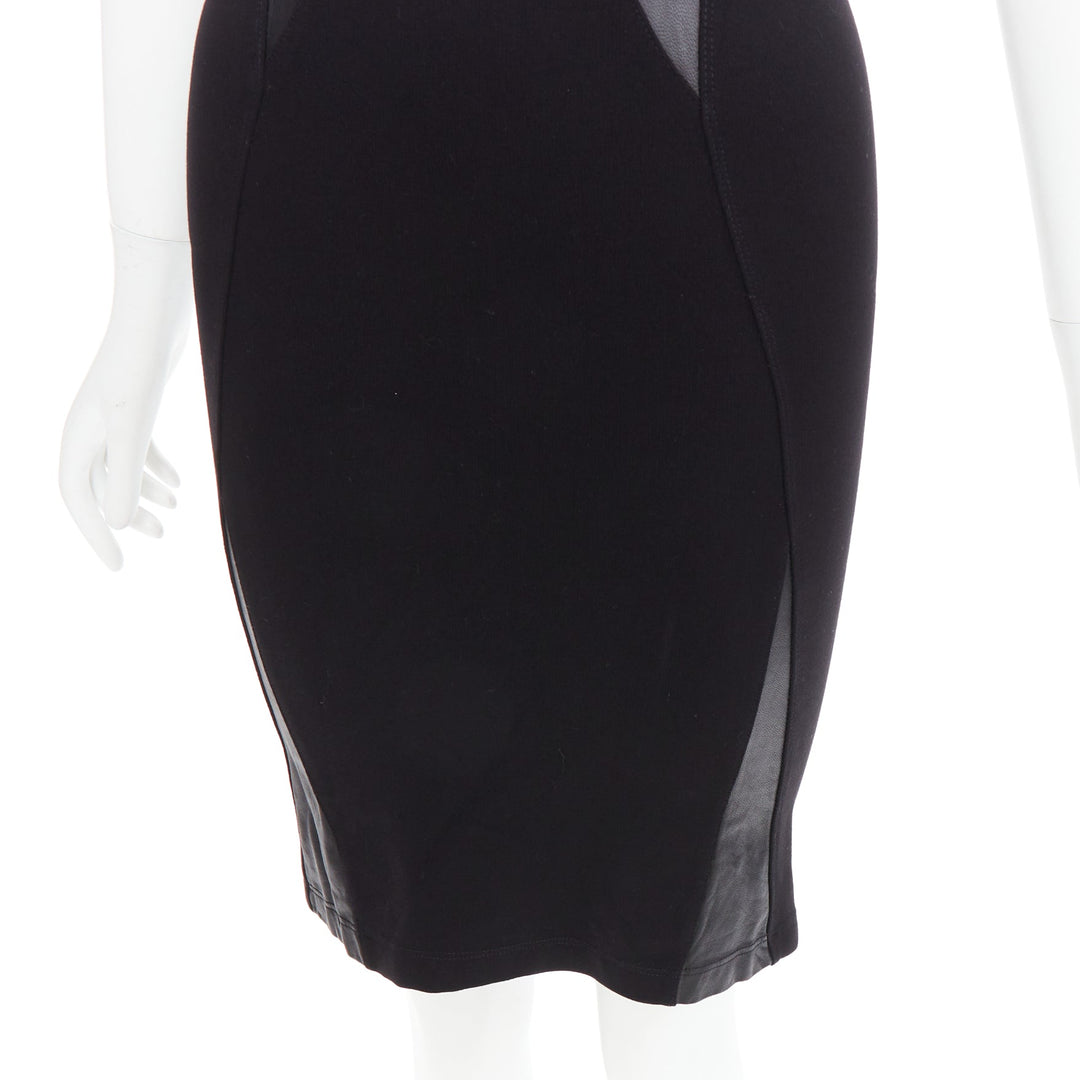 MCQ ALEXANDER MCQUEEN black leather panel fitted bodycon dress S