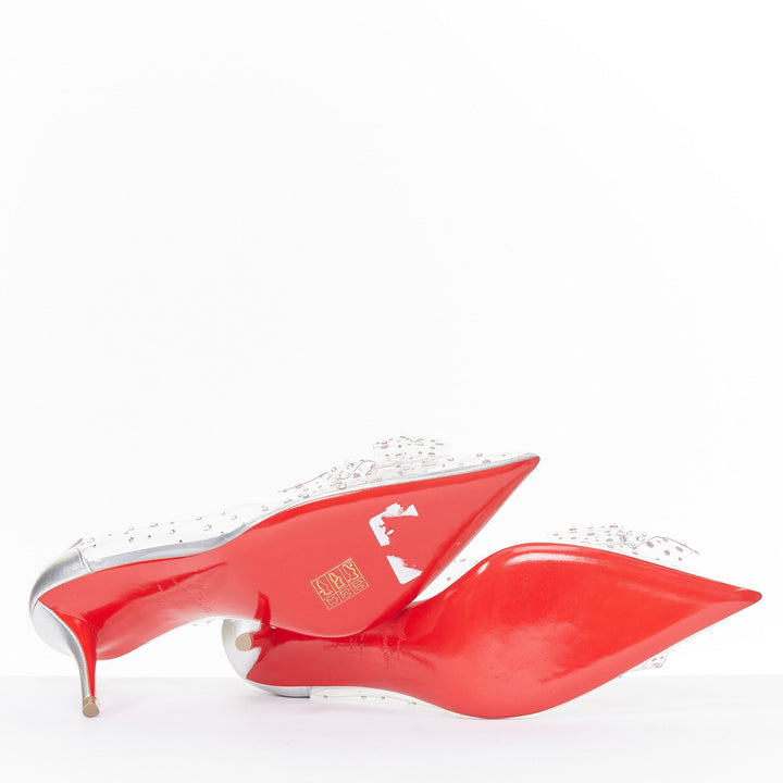 CHRISTIAN LOUBOUTIN Bridal Jelly Strass 80 silver crystal PVC bow pump EU38