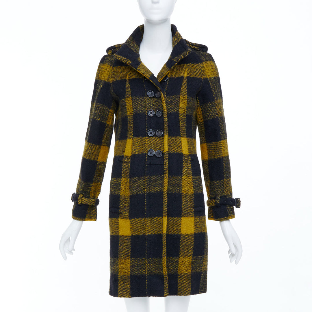 BURBERRY Prorsum yellow punk tartan plaid wool double breasted coat IT40 S