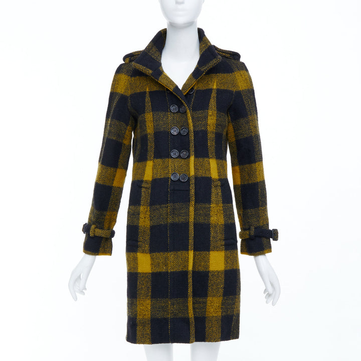 BURBERRY Prorsum yellow punk tartan plaid wool double breasted coat IT40 S