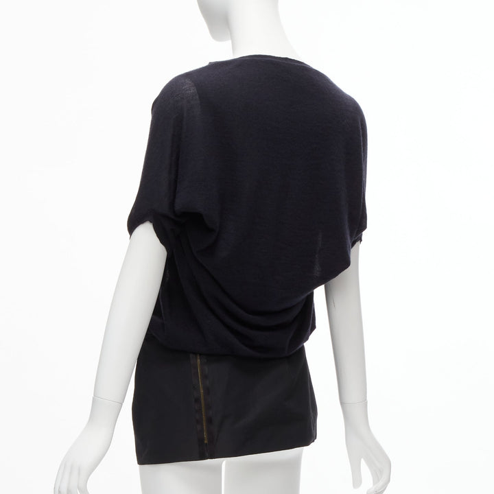 LANVIN 2009 100% cashmere silk contrast black layered tunic top FR34 XS