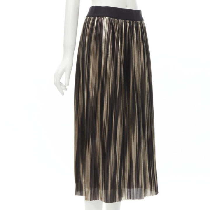 ALICE OLIVIA metallic gold pleated plisse midi skirt US8 M