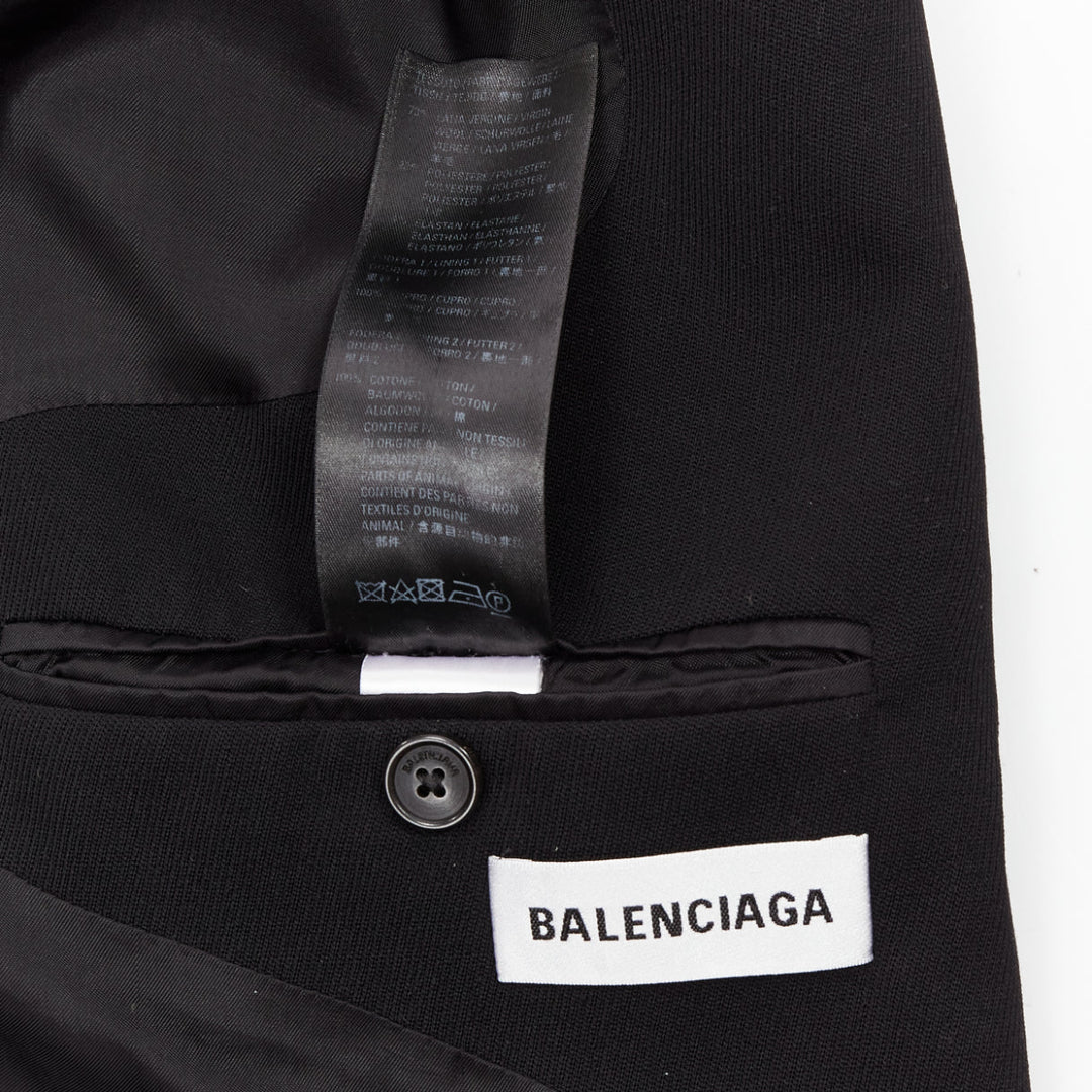 BALENCIAGA Runway black wool blend rubber skater logo oversized blazer FR36 S