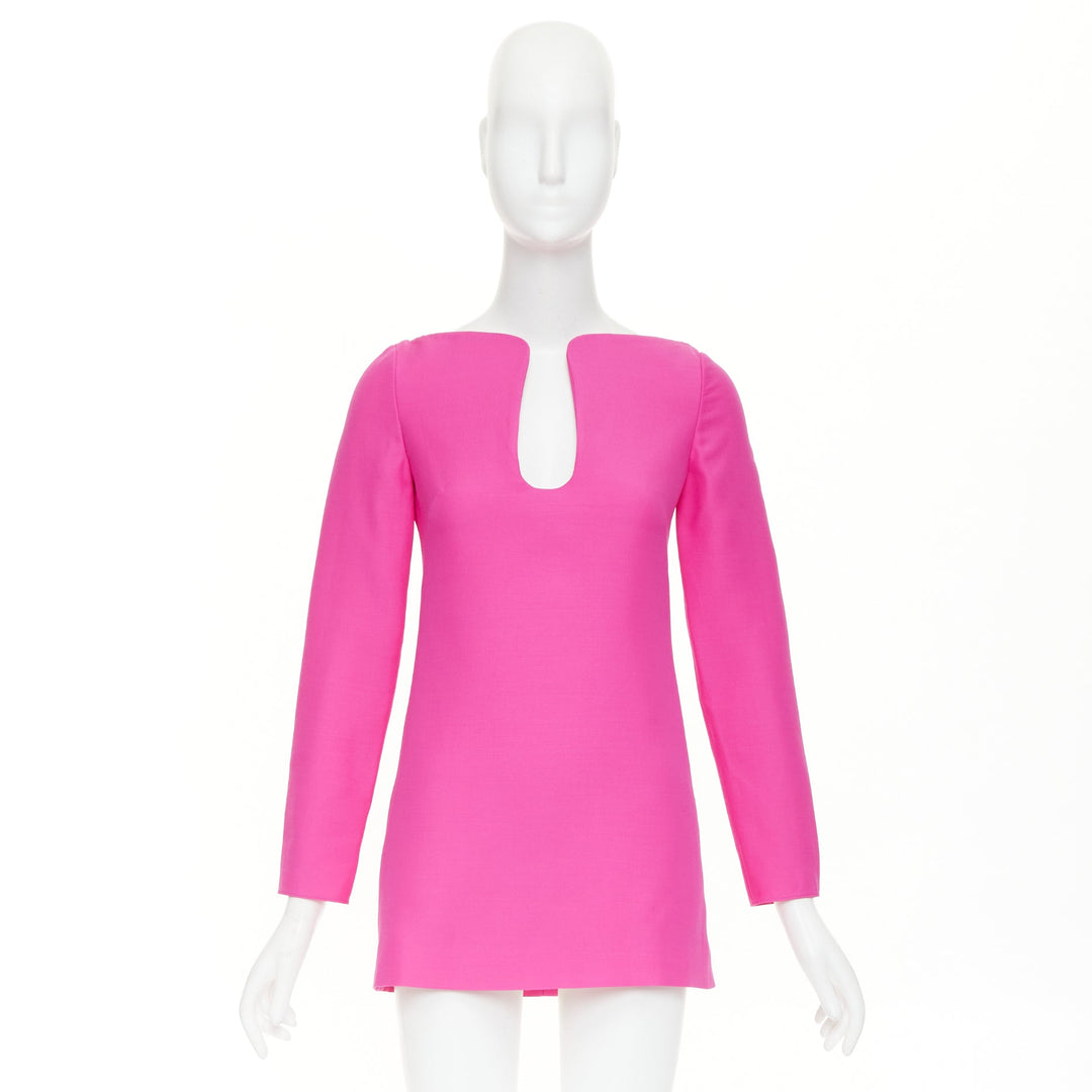 VALENTINO 2022 pp pink virgin wool silk wired scoop neckline shift dress IT36 XS