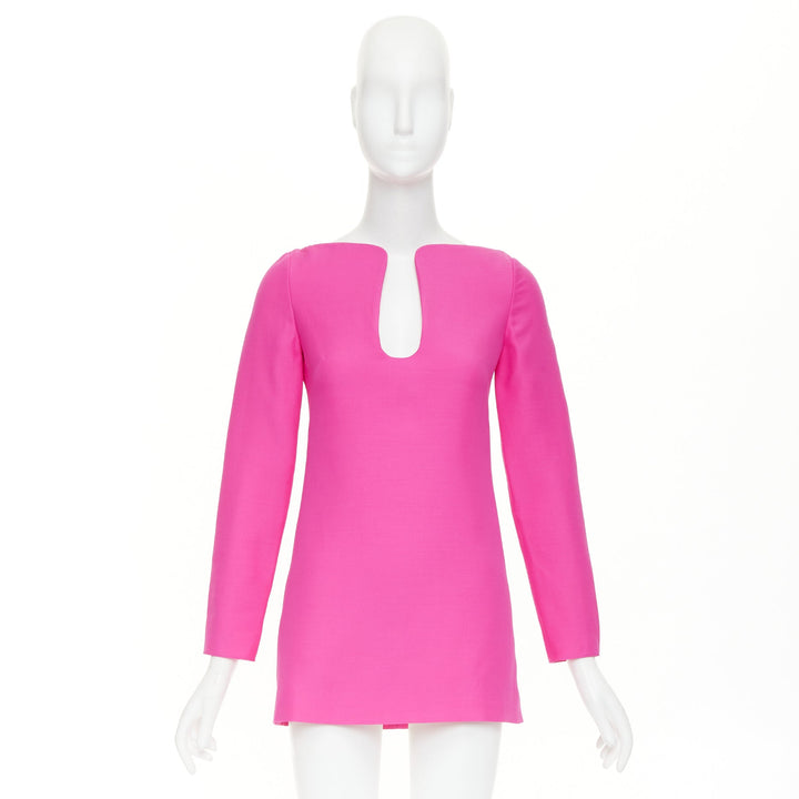 VALENTINO 2022 pp pink virgin wool silk wired scoop neckline shift dress IT36 XS