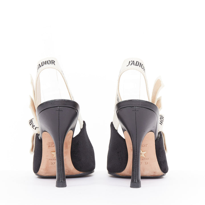 CHRISTIAN DIOR 2017 JAdior black velvet embroidered ribbon slingback pumps EU37D