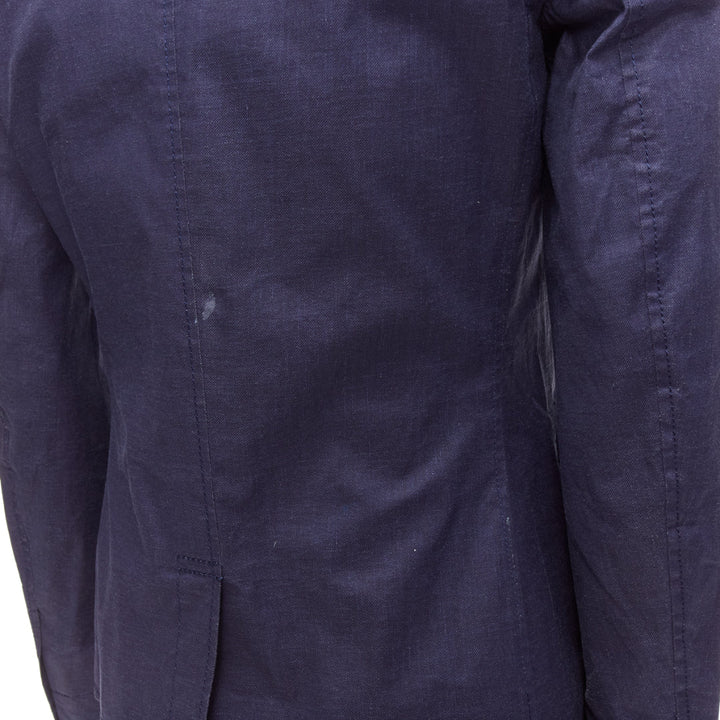 BURBERRY PRORSUM navy coated linen single breasted blazer jacket IT44 XS