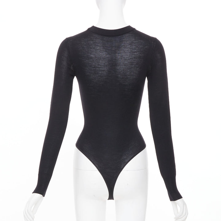 ALAIA Amalie long sleeve semi sheer black virgin wool bodystocking FR36 S