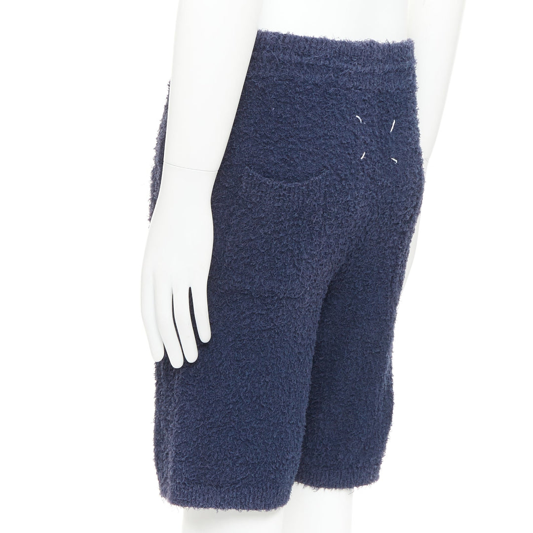 MAISON MARGIELA 2015 navy blue cotton boucle pilled towelling Bermuda shorts M