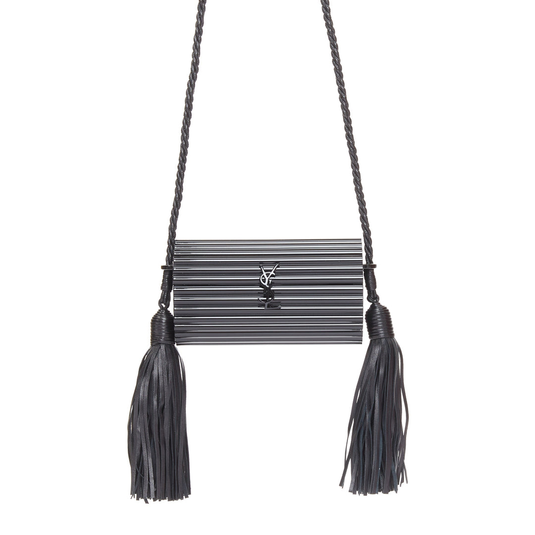 SAINT LAURENT 2016 Opium Box black plexiglass tassel minaudiere box clutch bag