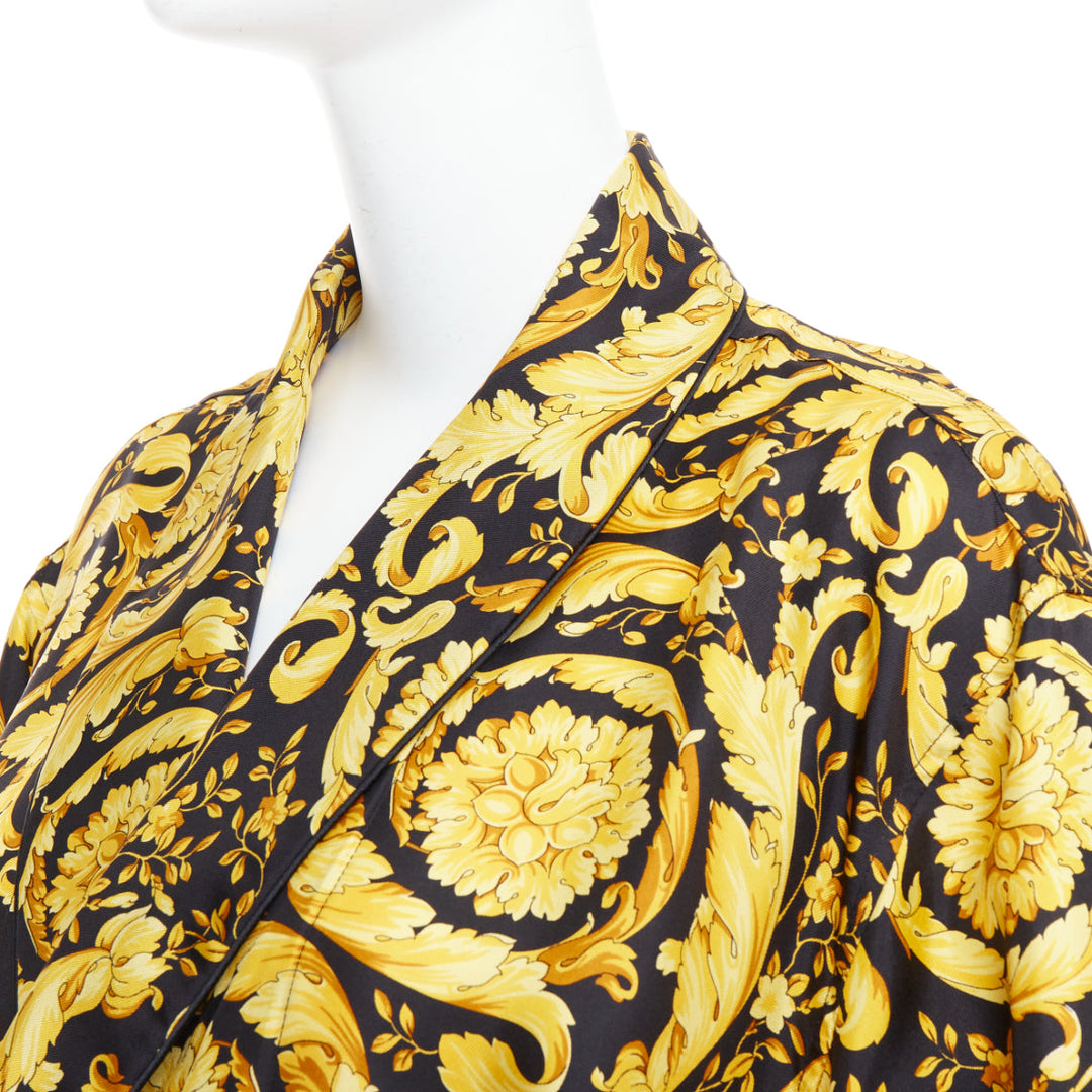 VERSACE 100% silk Signature Barocco Baroque print gold black robe gown Sz3 L