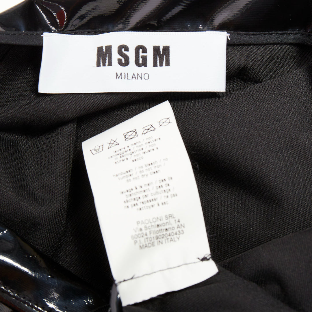MSGM Vinyl Midi Nero black PVC short sleeve back bow tie midi dress IT38 XS