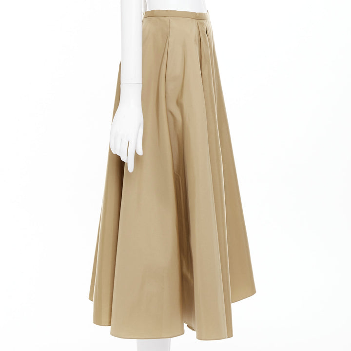 ROCHAS tan beige taffeta flared pleated front high waist aline midi skirt IT40 S