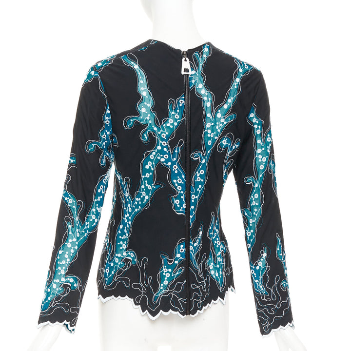 LOUIS VUITTON 2015 Runway black blue embroidered anglais scallop hem top FR38 M