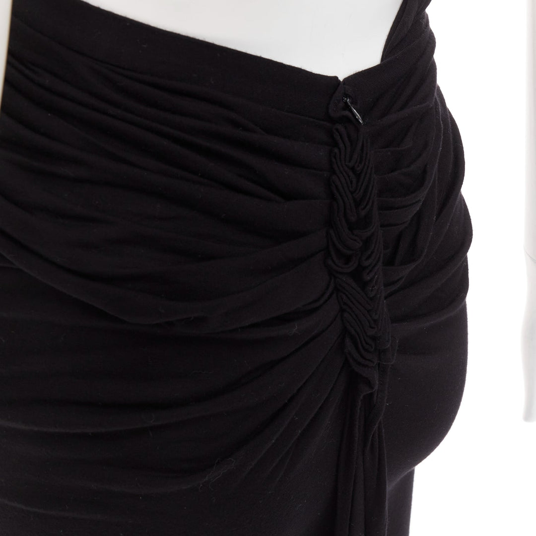GIVENCHY black twist draped waist jersey high pencil midi skirt XS