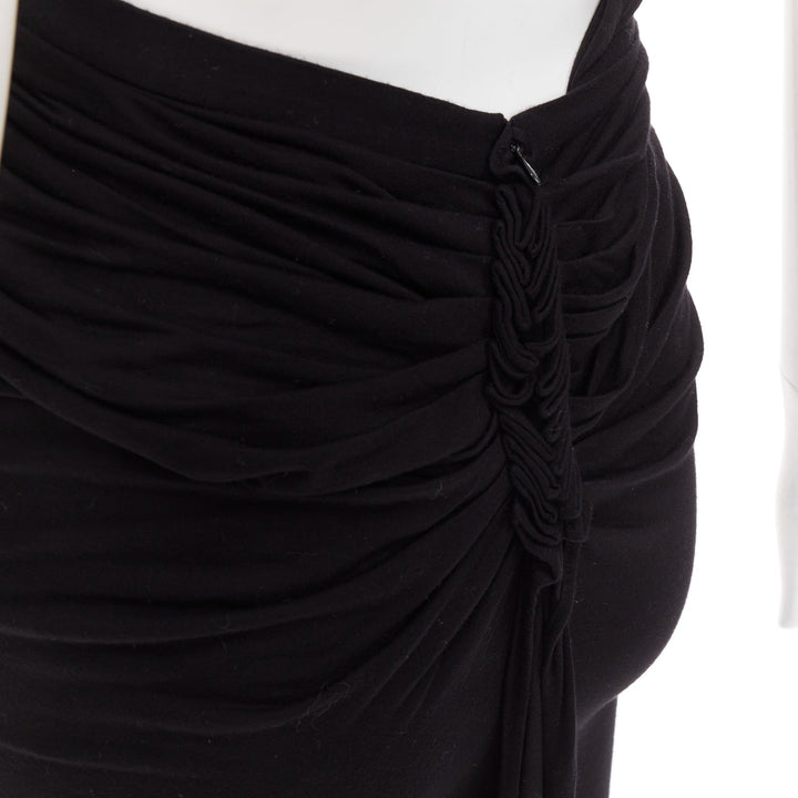 GIVENCHY black twist draped waist jersey high pencil midi skirt XS