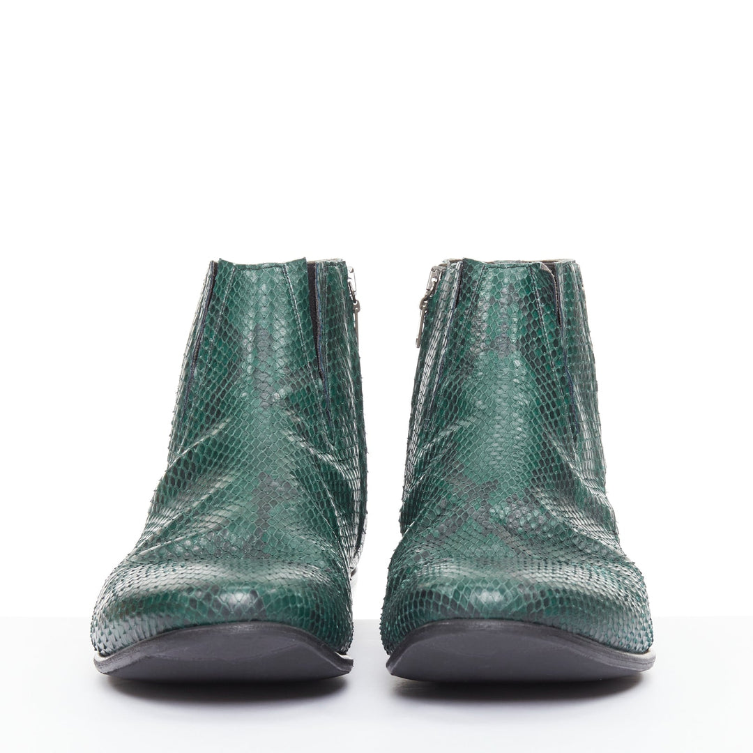 LANVIN 2012 Vintage green scaled leather silver chain ankle boots UK9 EU43