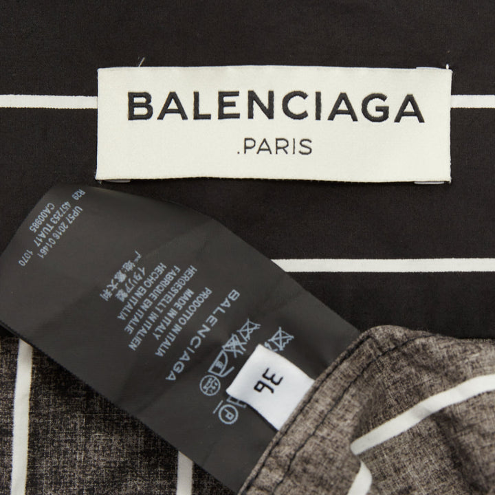 BALENCIAGA 2016 Demna black pinstripe cotton asymmetric shirt dress FR36 S