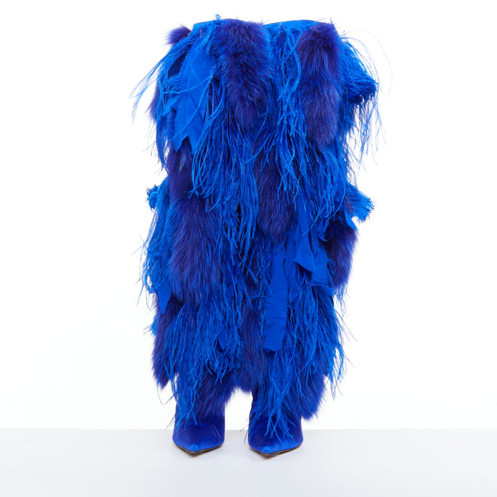 ALEXANDRE VAUTHIER COUTURE 2022 Runway Look30 cobalt blue fur fringe boots EU4