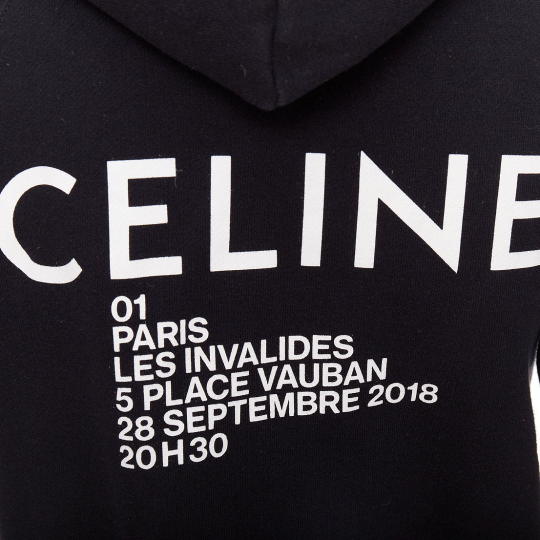 CELINE black cotton white logo address print cropped hoodie XS