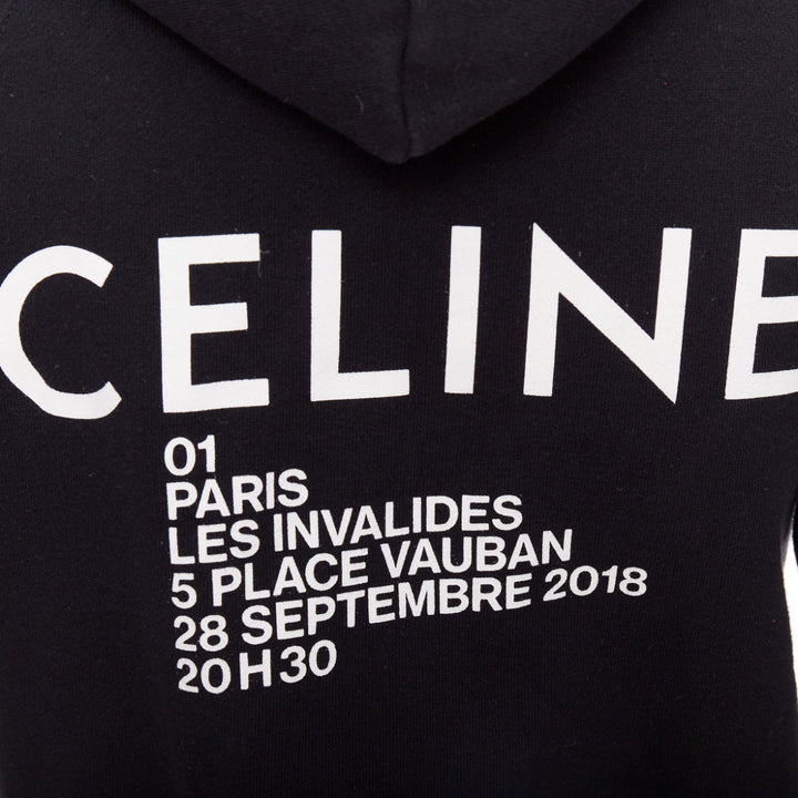 CELINE black cotton white logo address print cropped hoodie XS