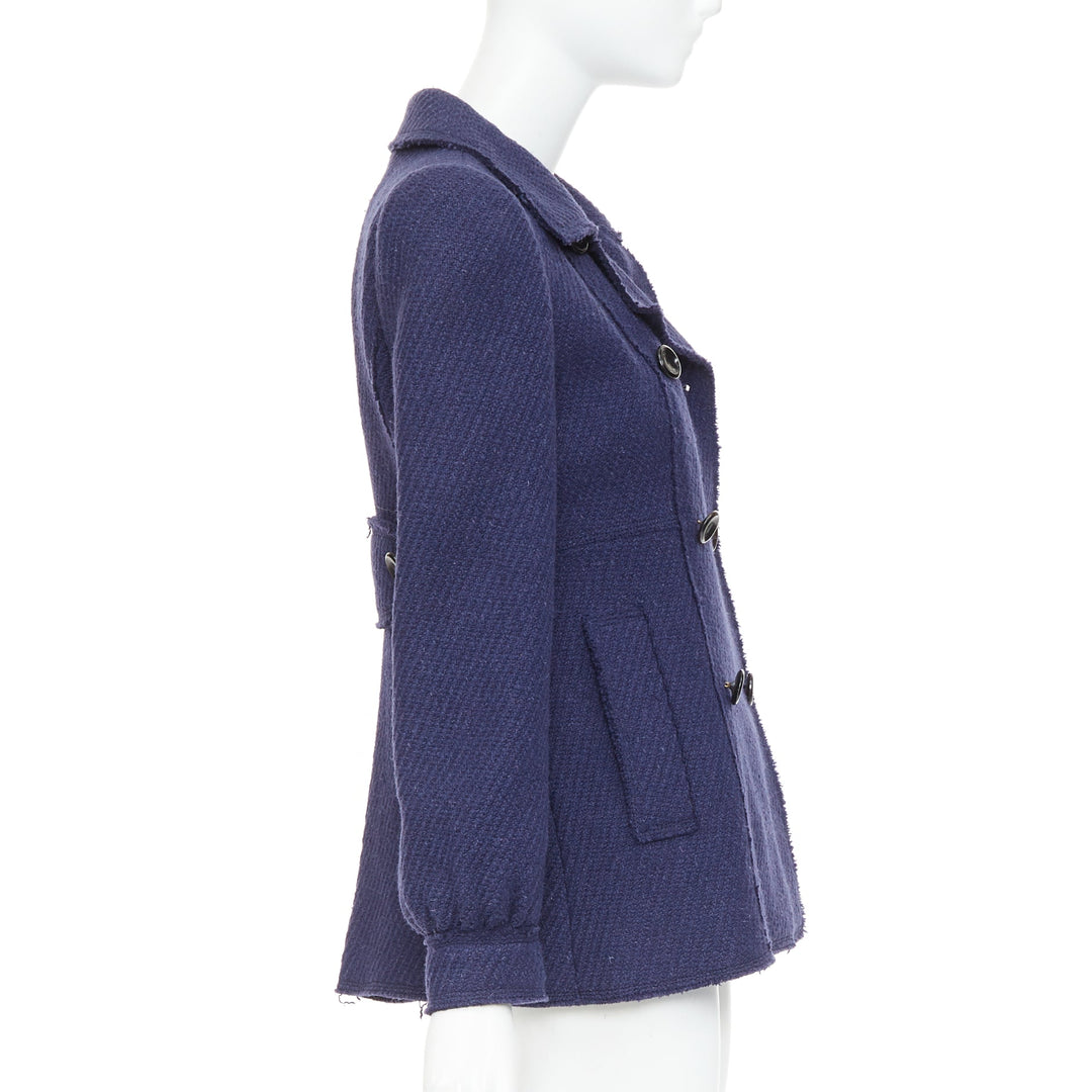 MARC JACOBS navy wool tweed black buttons double breasted short coat  US2 XXS