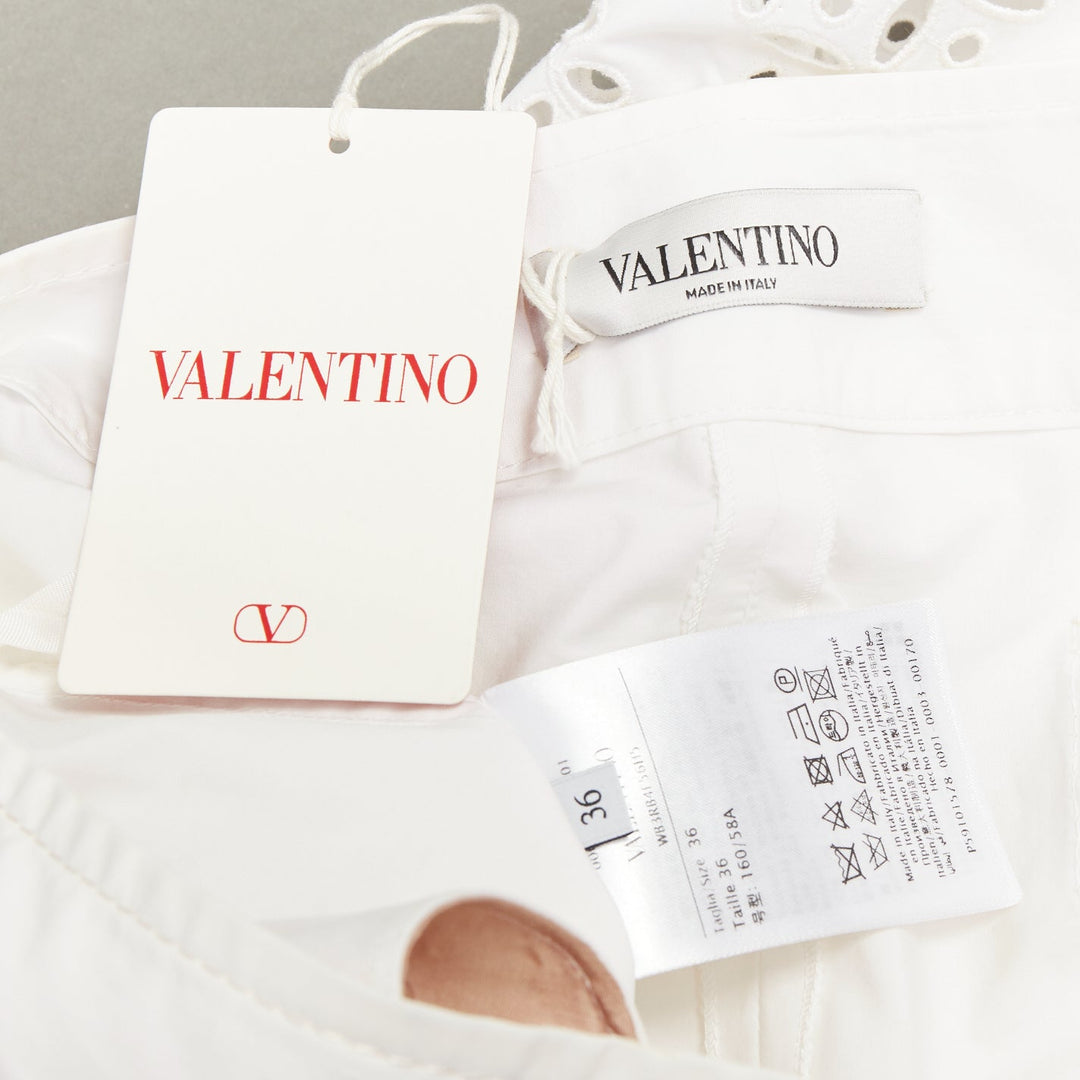VALENTINO 2021 white cotton floral broderie sangallo embroidered pants IT36 XS