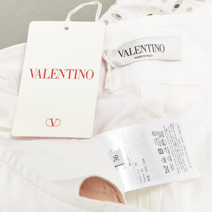 VALENTINO 2021 white cotton floral broderie sangallo embroidered pants IT36 XS