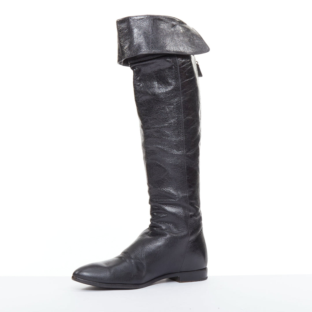 PRADA Vintage black soft nappa leather over the knee exposed back zip boots EU38