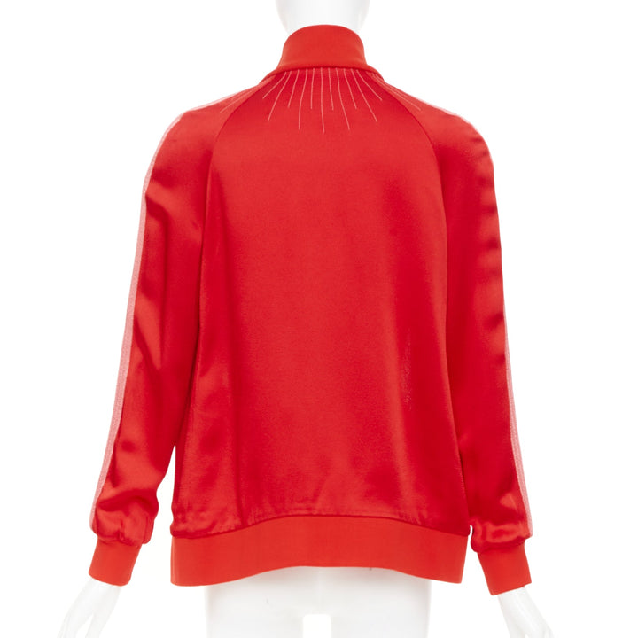 VALENTINO 2018 red satin tech stripe zip up retro sports track jacket IT36 XXS