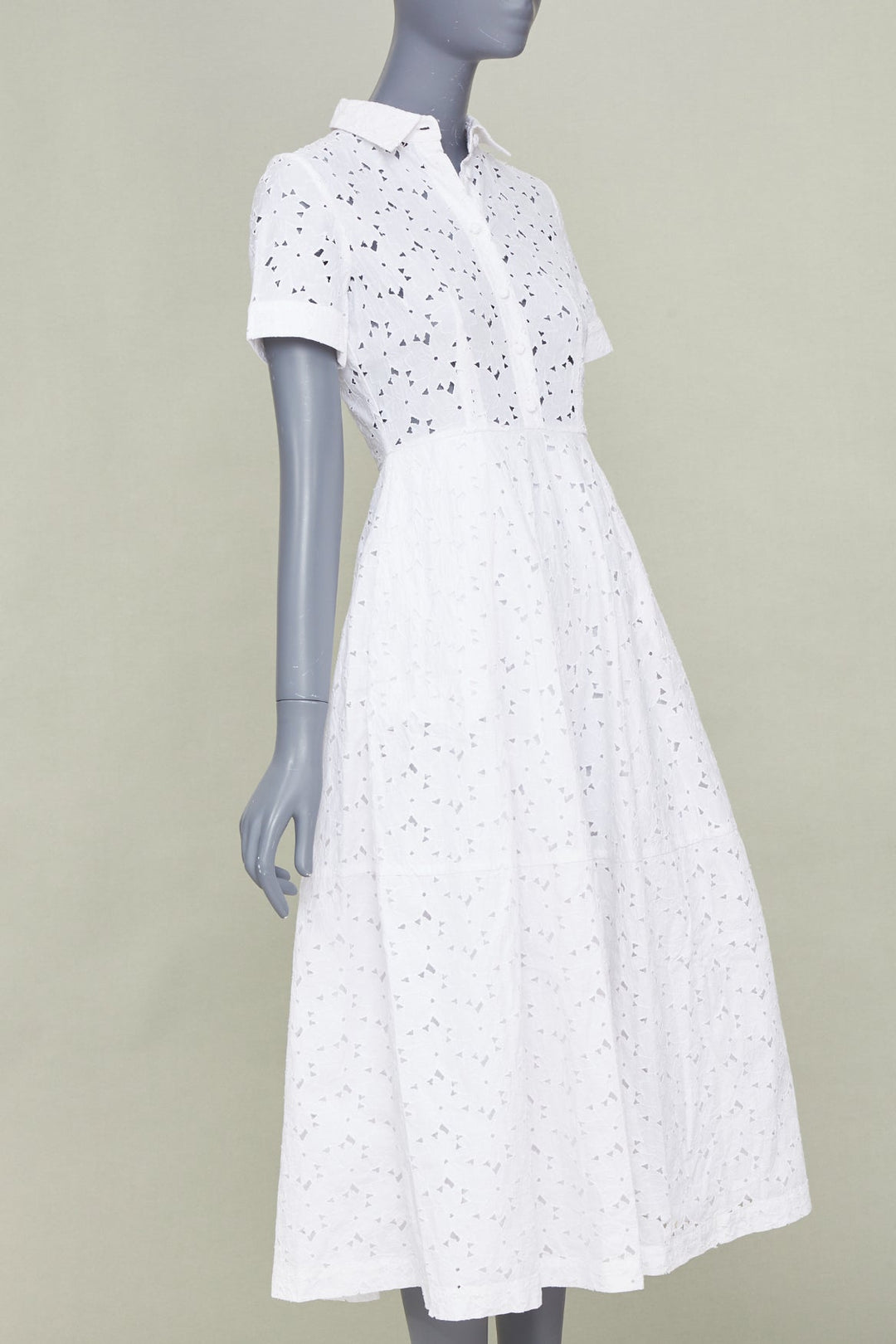 CO COLLECTIONS 2021 white broderie anglaise eyelet cotton midi shirt dress XS
