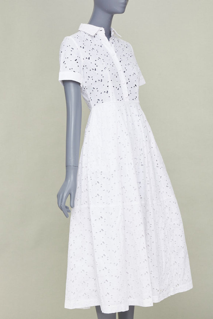 CO COLLECTIONS 2021 white broderie anglaise eyelet cotton midi shirt dress XS